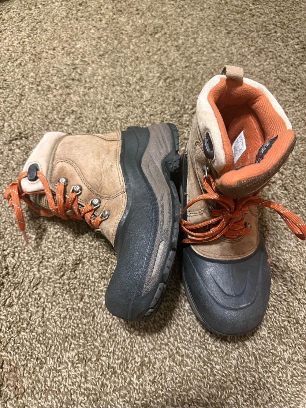 The North Face Kids Tan and Orange Waterproof Snow Boots